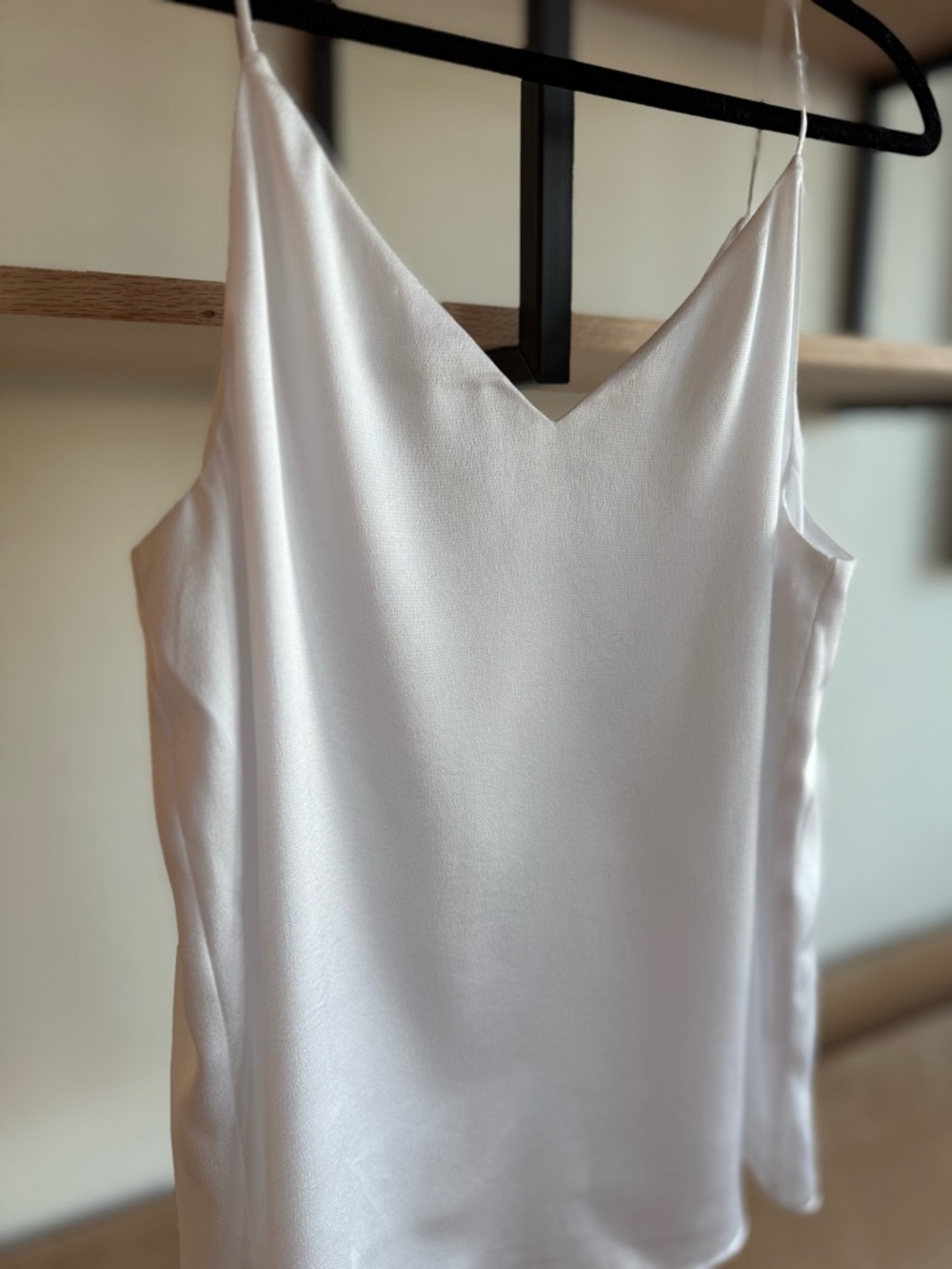 Satin V-Neck Cami Tank - White